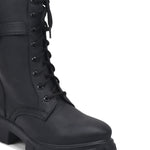 Load image into Gallery viewer, Padchin Womens Block Heel Beige Boot With Chunky Lug Sole and Decorative Side Buckle Style