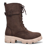 Load image into Gallery viewer, Padchin Womens Block Heel Beige Boot With Chunky Lug Sole and Decorative Side Buckle Style