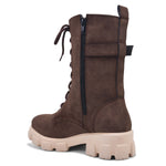 Load image into Gallery viewer, Padchin Womens Block Heel Beige Boot With Chunky Lug Sole and Decorative Side Buckle Style