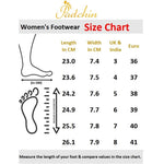 Load image into Gallery viewer, Padchin Block Heeled Chelsea Boots size chart showing foot length and width measurements with UK, India, and Euro size conversions