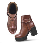 Load image into Gallery viewer, Padchin Women&#39;s Block Heel Boot | High ankle Monk Strap Tan Boots for Women
