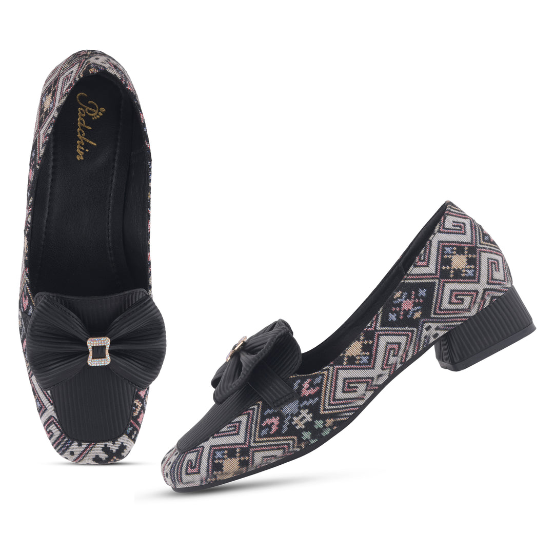 Women's Printed Loafers with Bow Detail Comfortable Slip-On Casual Flat Loafers shoes