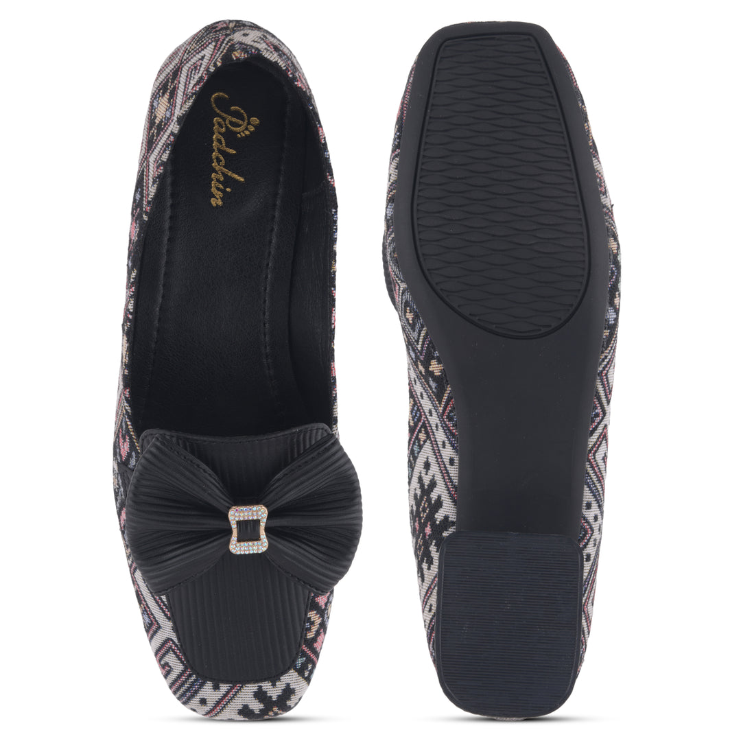 Women's Printed Loafers with Bow Detail Comfortable Slip-On Casual Flat Loafers shoes