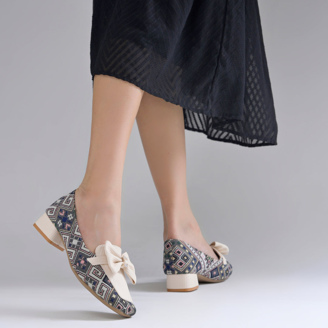Women's Printed Loafers with Bow Detail Comfortable Slip-On Casual Flat Loafers shoes