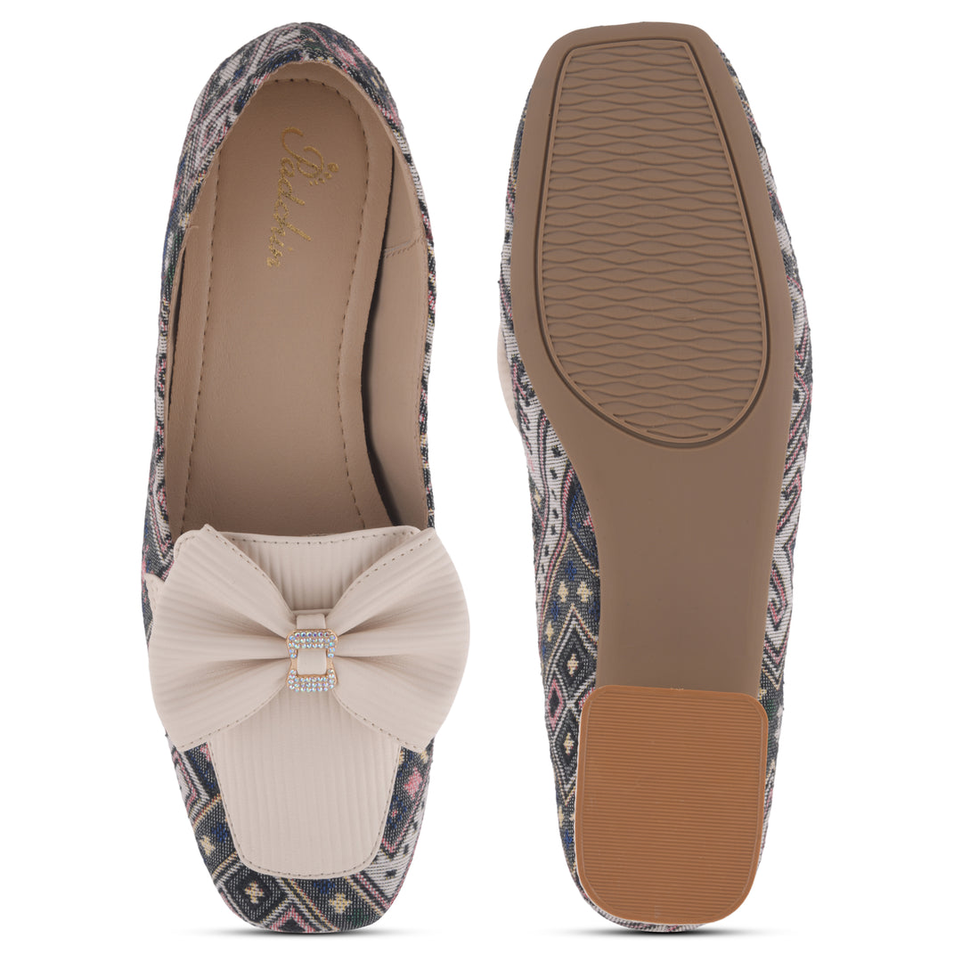 Women's Printed Loafers with Bow Detail Comfortable Slip-On Casual Flat Loafers shoes