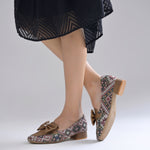 Load image into Gallery viewer, Women's Printed Loafers with Bow Detail Comfortable Slip-On Casual Flat Loafers shoes
