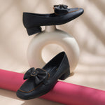 Load image into Gallery viewer, Women's Bow Detail Loafers Slip-On Square Toe Flat Loafer Shoes