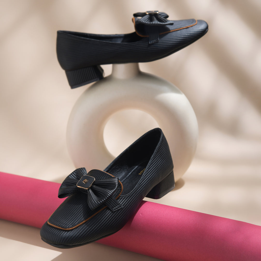 Women's Bow Detail Loafers Slip-On Square Toe Flat Loafer Shoes