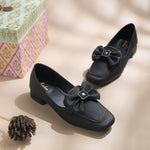 Load image into Gallery viewer, Women's Bow Detail Loafers Slip-On Square Toe Flat Loafer Shoes