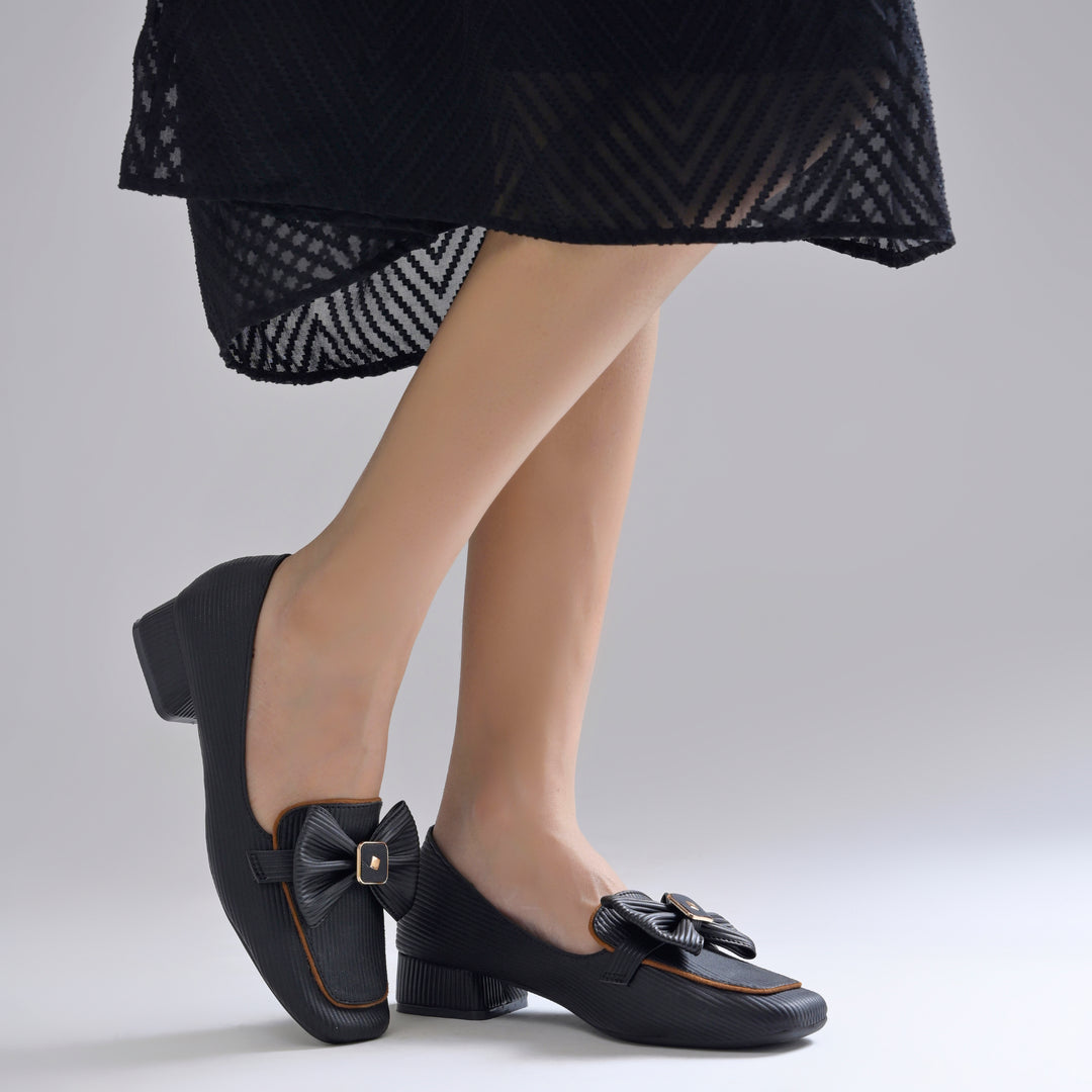 Women's Bow Detail Loafers Slip-On Square Toe Flat Loafer Shoes
