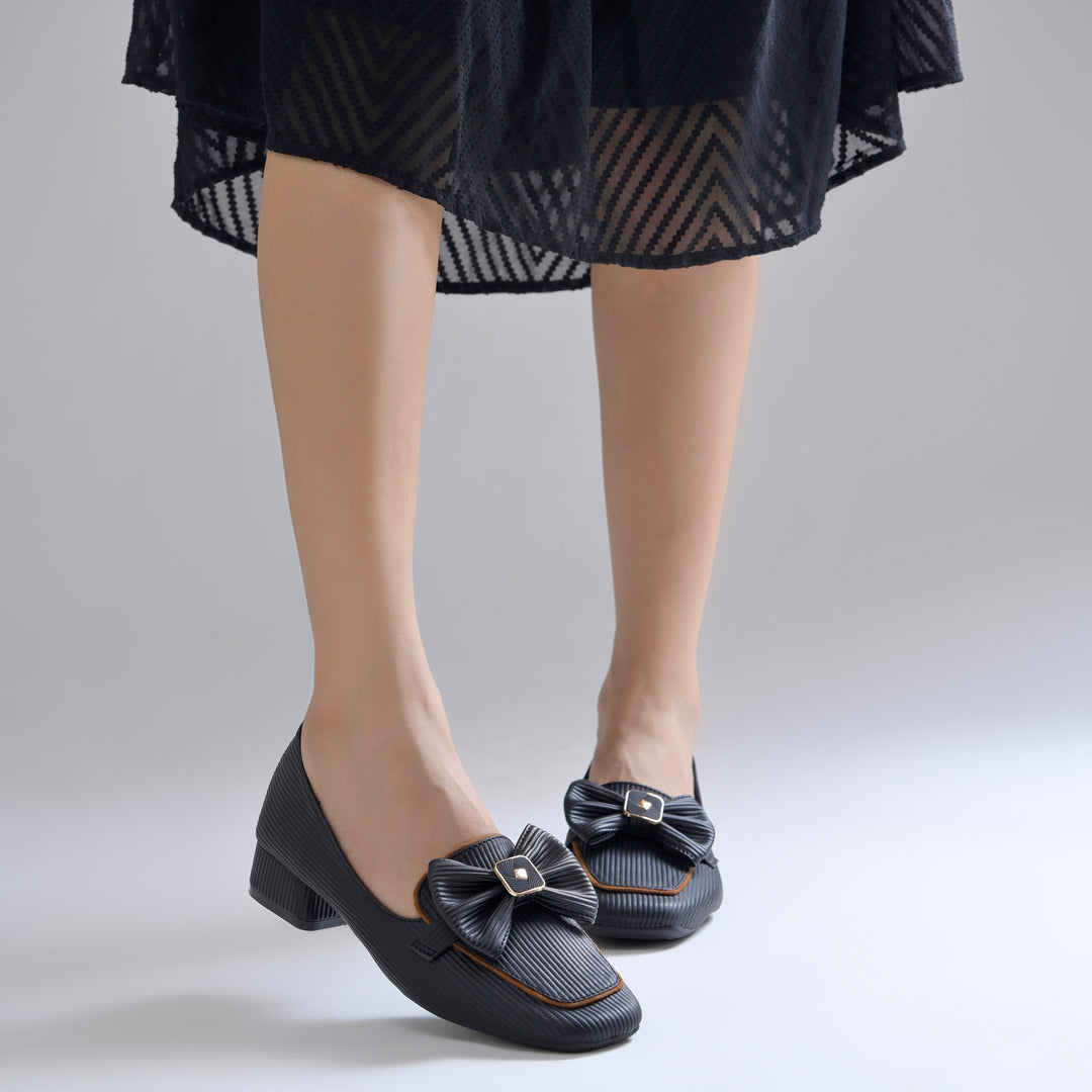 Women's Bow Detail Loafers Slip-On Square Toe Flat Loafer Shoes
