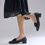 Load image into Gallery viewer, Women's Bow Detail Loafers Slip-On Square Toe Flat Loafer Shoes