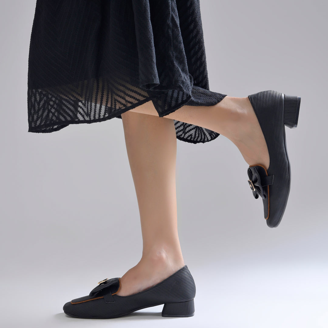 Women's Bow Detail Loafers Slip-On Square Toe Flat Loafer Shoes