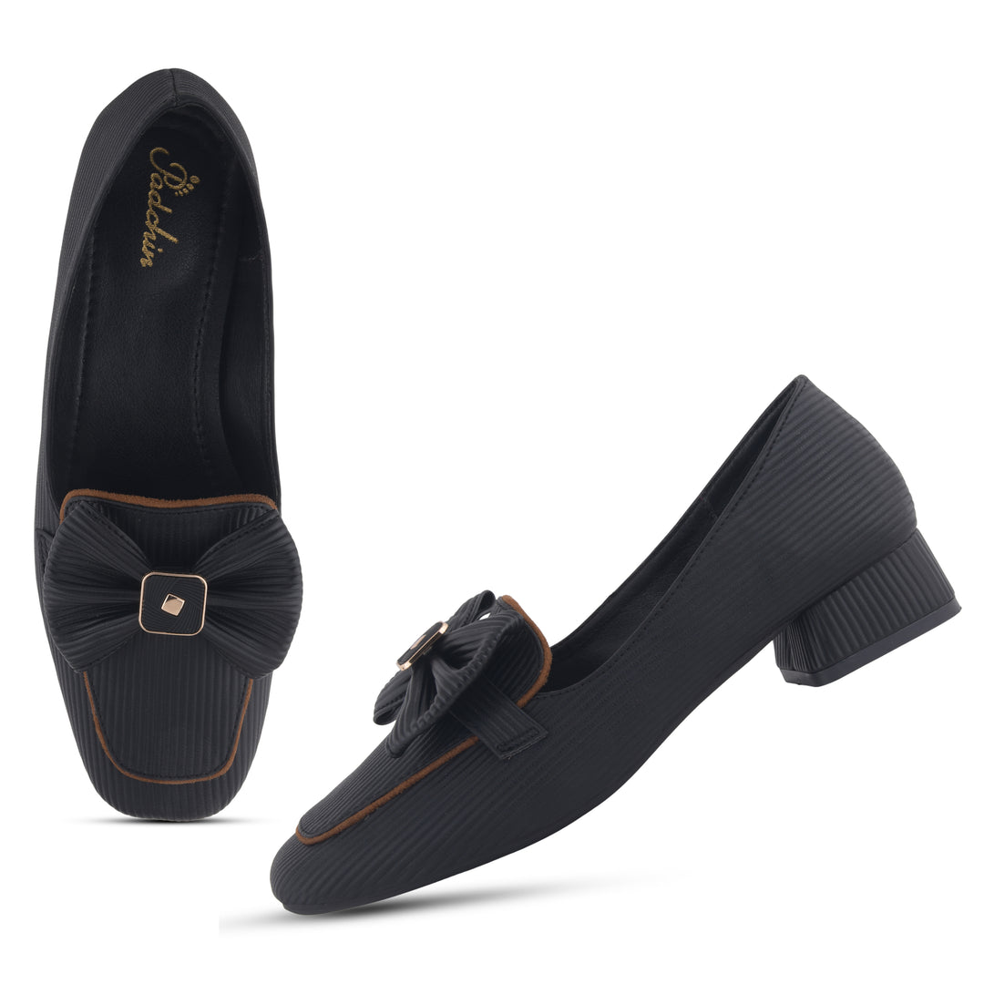 Women's Bow Detail Loafers Slip-On Square Toe Flat Loafer Shoes