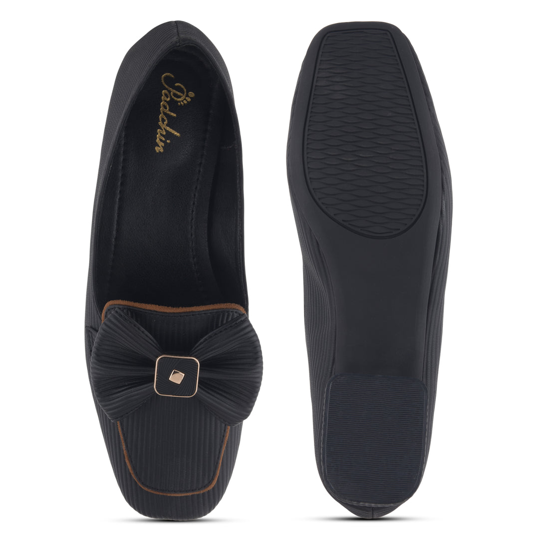 Women's Bow Detail Loafers Slip-On Square Toe Flat Loafer Shoes