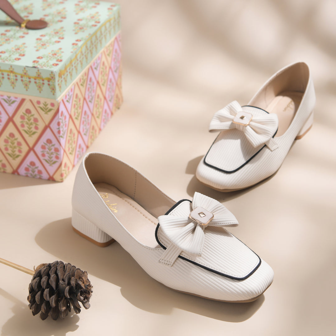 Women's Bow Detail Loafers Slip-On Square Toe Flat Loafer Shoes