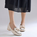 Load image into Gallery viewer, Women's Bow Detail Loafers Slip-On Square Toe Flat Loafer Shoes
