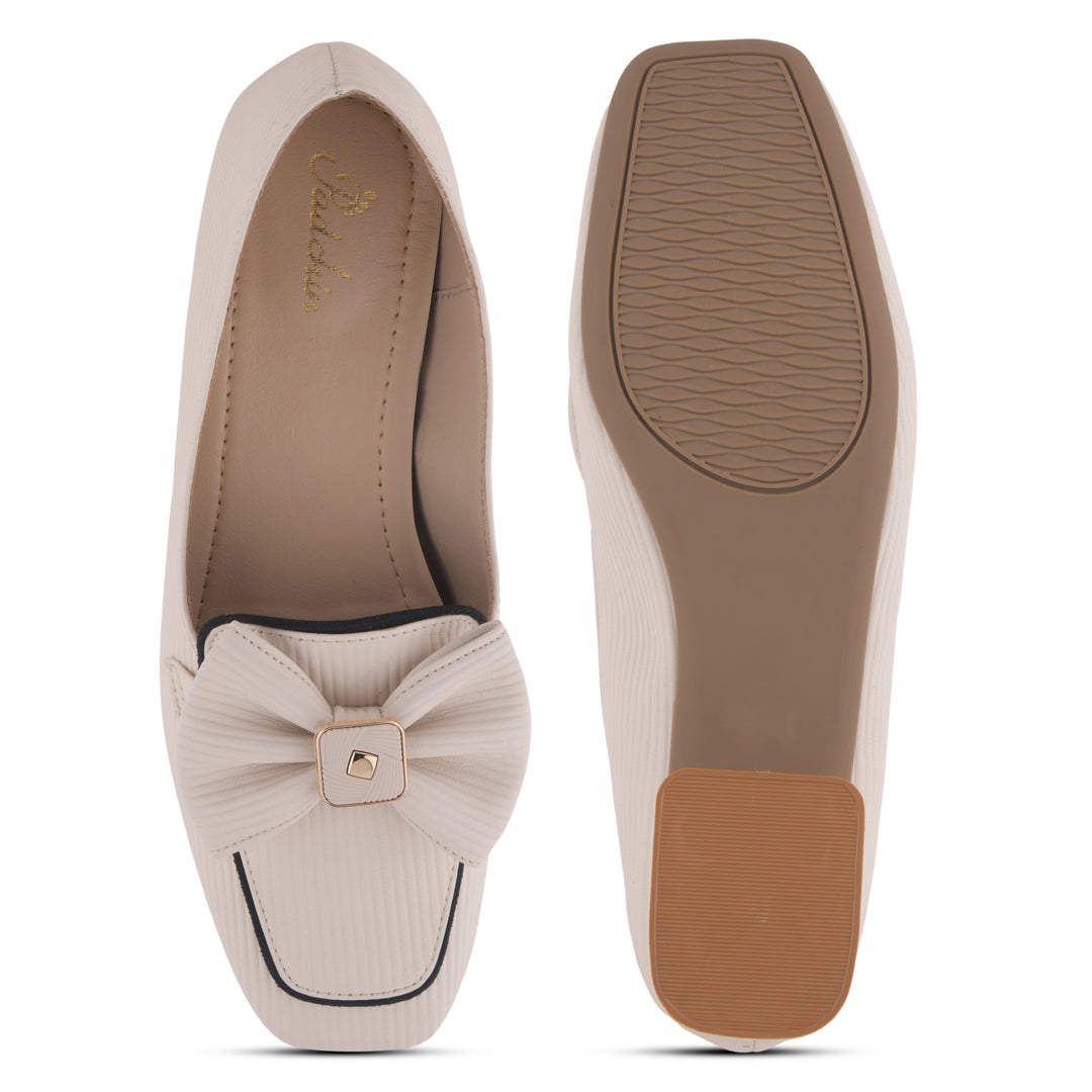 Women's Bow Detail Loafers Slip-On Square Toe Flat Loafer Shoes