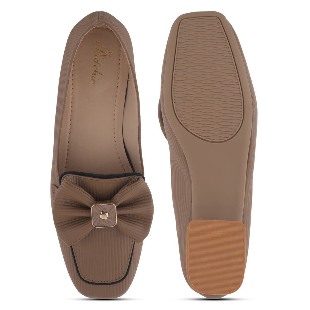 Women's Bow Detail Loafers Slip-On Square Toe Flat Loafer Shoes