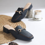 Load image into Gallery viewer, Women's Square Toe Block Heel Mules with Horsebit Detail Slip-On Mules Shoes