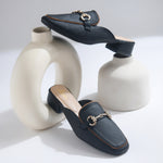 Load image into Gallery viewer, Women's Square Toe Block Heel Mules with Horsebit Detail Slip-On Mules Shoes