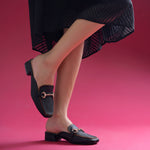 Load image into Gallery viewer, Women's Square Toe Block Heel Mules with Horsebit Detail Slip-On Mules Shoes