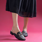 Load image into Gallery viewer, Women's Square Toe Block Heel Mules with Horsebit Detail Slip-On Mules Shoes
