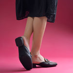 Load image into Gallery viewer, Women's Square Toe Block Heel Mules with Horsebit Detail Slip-On Mules Shoes