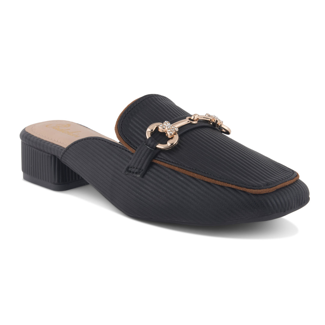 Women's Square Toe Block Heel Mules with Horsebit Detail Slip-On Mules Shoes