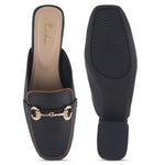 Load image into Gallery viewer, Women's Square Toe Block Heel Mules with Horsebit Detail Slip-On Mules Shoes