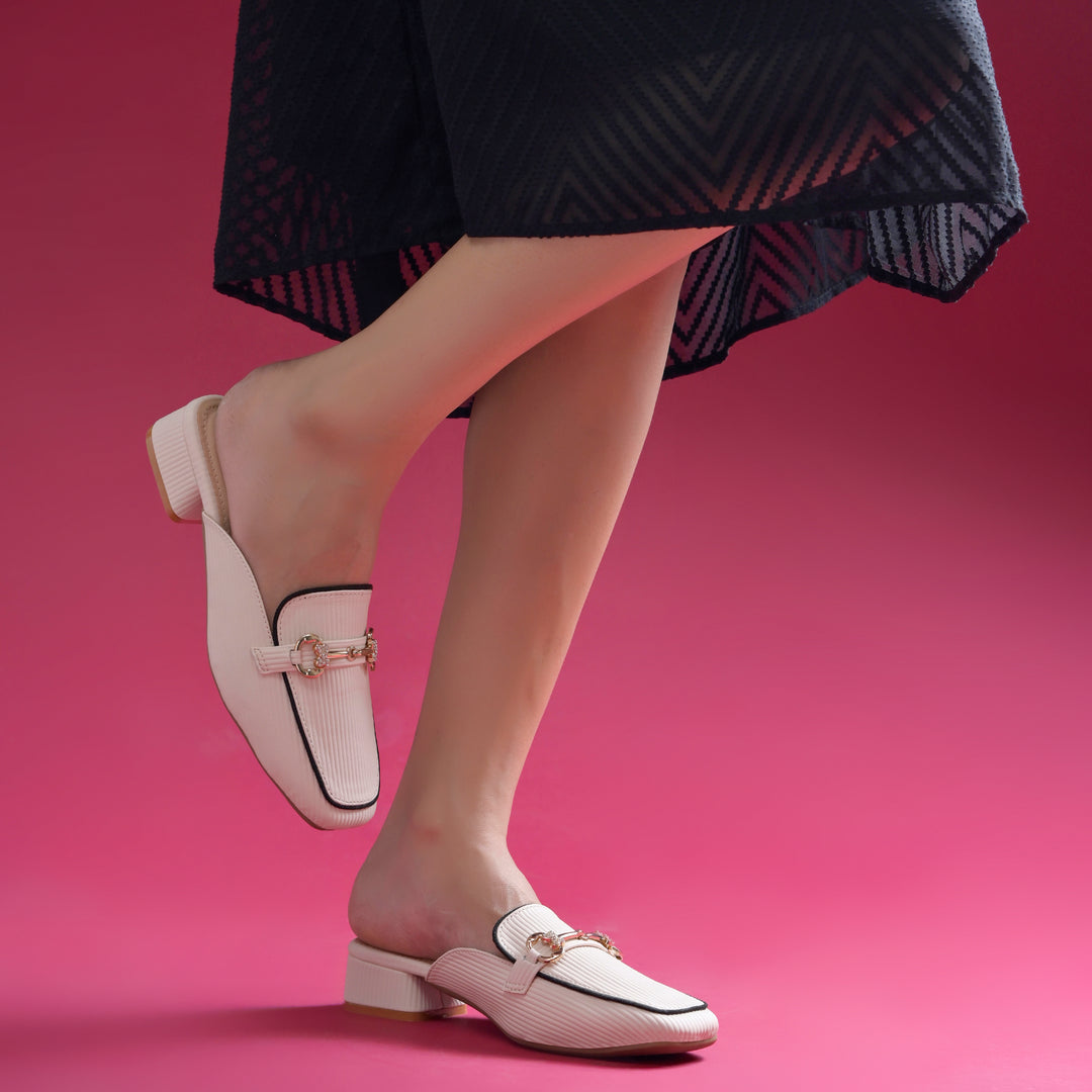 Women's Square Toe Block Heel Mules with Horsebit Detail Slip-On Mules Shoes