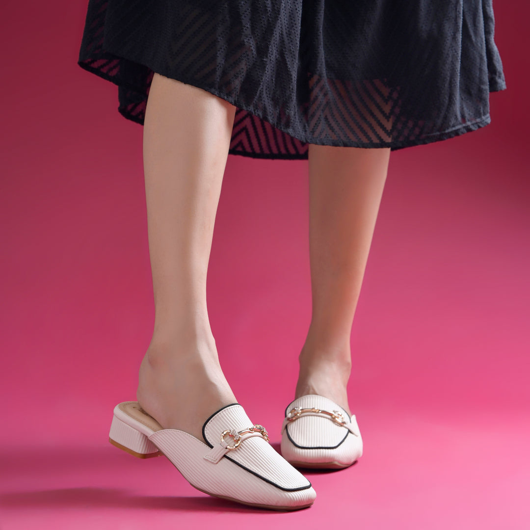 Women's Square Toe Block Heel Mules with Horsebit Detail Slip-On Mules Shoes