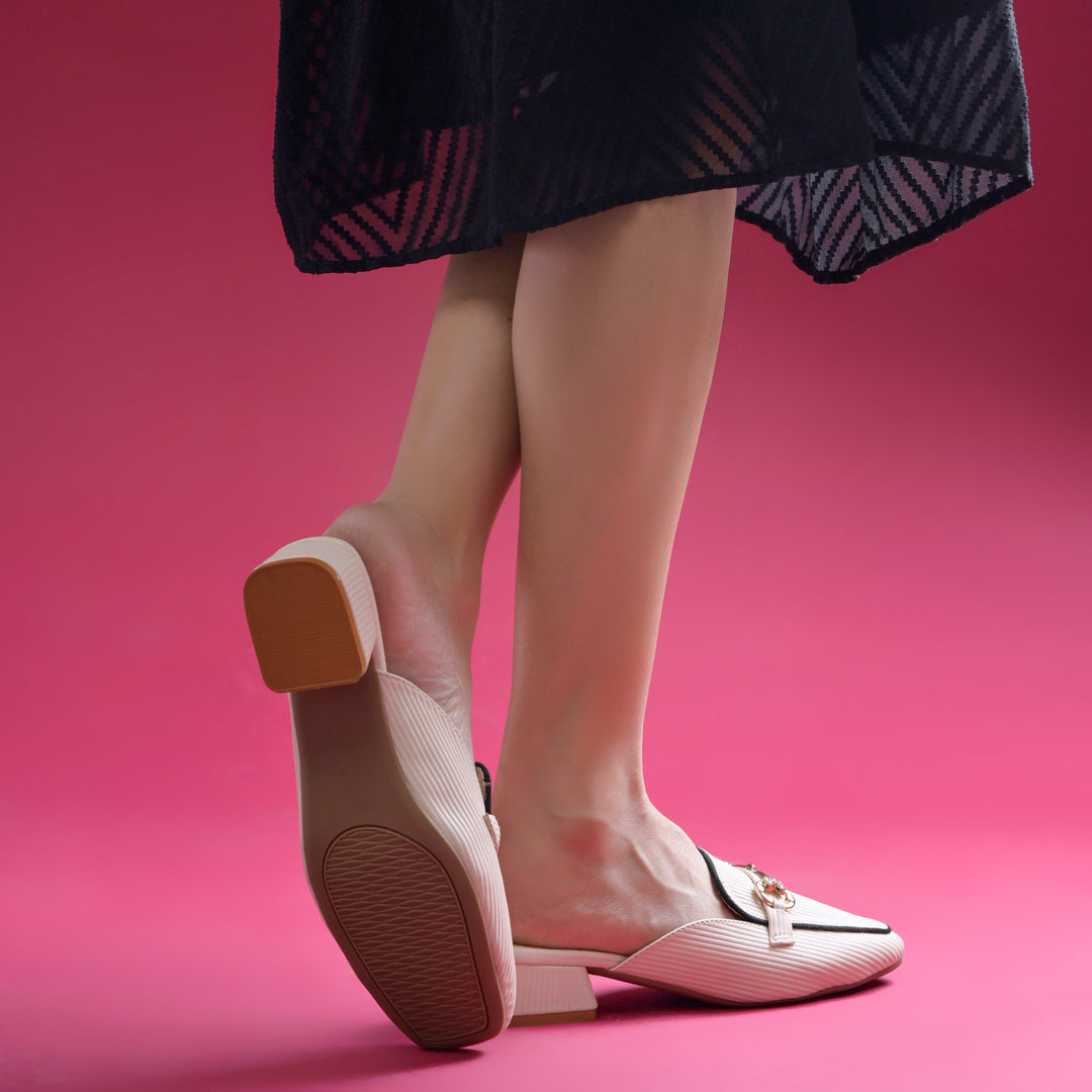 Women's Square Toe Block Heel Mules with Horsebit Detail Slip-On Mules Shoes
