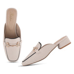 Load image into Gallery viewer, Women's Square Toe Block Heel Mules with Horsebit Detail Slip-On Mules Shoes