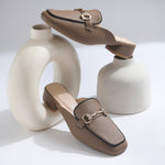Load image into Gallery viewer, Women's Square Toe Block Heel Mules with Horsebit Detail Slip-On Mules Shoes