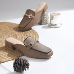 Load image into Gallery viewer, Women's Square Toe Block Heel Mules with Horsebit Detail Slip-On Mules Shoes