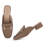 Load image into Gallery viewer, Women's Square Toe Block Heel Mules with Horsebit Detail Slip-On Mules Shoes
