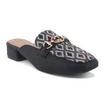 Load image into Gallery viewer, Women's Square Toe Mule Heels with Horsebit Detail Geometric Printed Low Block Heel Mules Shoe
