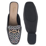 Load image into Gallery viewer, Women's Square Toe Mule Heels with Horsebit Detail Geometric Printed Low Block Heel Mules Shoe
