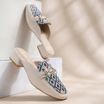 Load image into Gallery viewer, Women's Square Toe Mule Heels with Horsebit Detail Geometric Printed Low Block Heel Mules Shoe
