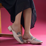 Load image into Gallery viewer, Women's Square Toe Mule Heels with Horsebit Detail Geometric Printed Low Block Heel Mules Shoe