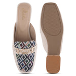 Load image into Gallery viewer, Women's Square Toe Mule Heels with Horsebit Detail Geometric Printed Low Block Heel Mules Shoe