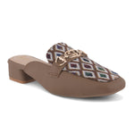 Load image into Gallery viewer, Women's Square Toe Mule Heels with Horsebit Detail Geometric Printed Low Block Heel Mules Shoe
