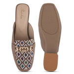 Load image into Gallery viewer, Women's Square Toe Mule Heels with Horsebit Detail Geometric Printed Low Block Heel Mules Shoe