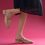 Load image into Gallery viewer, Women's Pearl Chain Mules Ribbed SquareToe Slip On Block Heel Mule Shoes