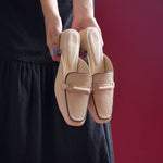 Load image into Gallery viewer, Women's Pearl Chain Mules Ribbed SquareToe Slip On Block Heel Mule Shoes