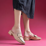 Load image into Gallery viewer, Women's Pearl Chain Mules Ribbed SquareToe Slip On Block Heel Mule Shoes