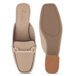 Load image into Gallery viewer, Women's Pearl Chain Mules Ribbed SquareToe Slip On Block Heel Mule Shoes