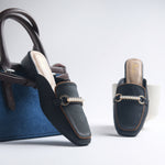 Load image into Gallery viewer, Women's Pearl Chain Mules Ribbed SquareToe Slip On Block Heel Mule Shoes