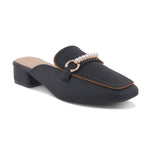 Load image into Gallery viewer, Women's Pearl Chain Mules Ribbed SquareToe Slip On Block Heel Mule Shoes